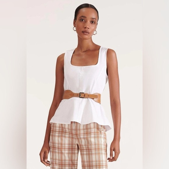 Veronica Beard  Basso Stretch Cotton Sleeveless Peplum Top White NWT - Picture 12 of 13